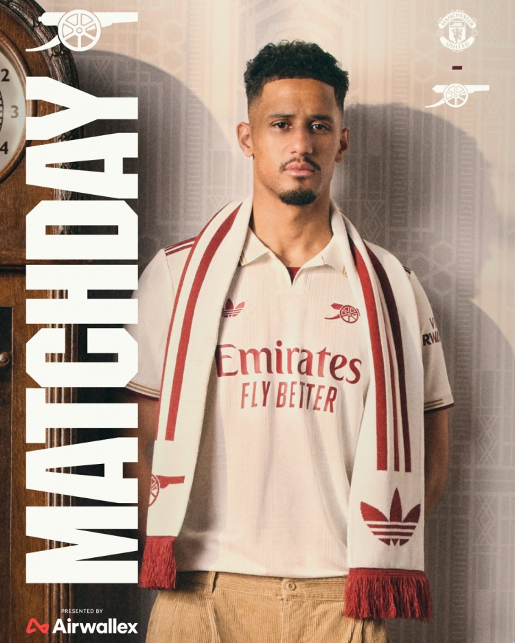 枪魔对决一触即发！阿森纳官方晒出客战曼联预热图：萨利巴独挑大梁